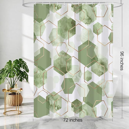Litabel Extra Long Geometric Shower Curtain for Bathroom, 72x84 | Extra Long Modern Minimalist Shower Curtais, Sage Green Geometric Art Print Abstract Waterproof Bath Curtain