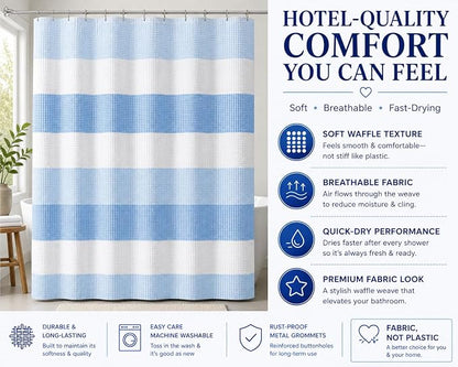 Dainty Home Ombre Waffle Weave Shower Curtain 70 x 72 Blue Textured Fabric Shower Curtain, Hotel Style Waffle Weave Bathroom Curtain, Water Resistant Polyester Ombre Shower Curtain
