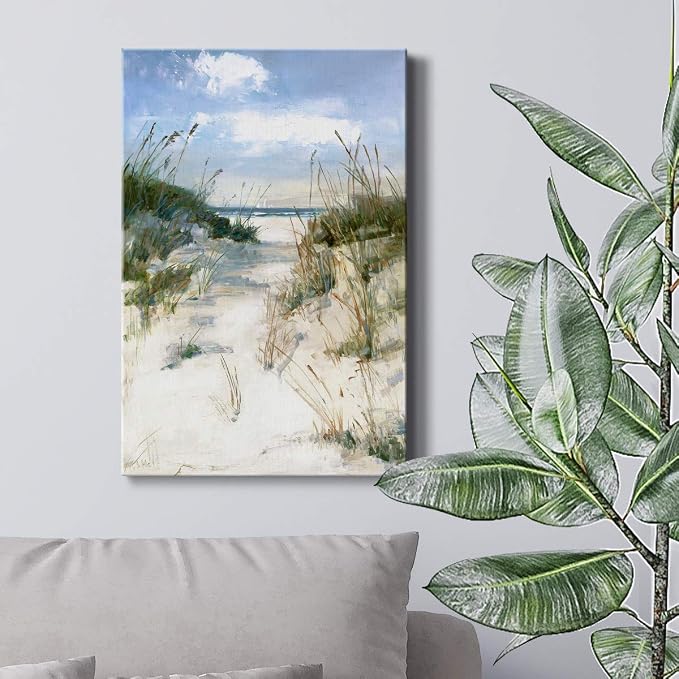Renditions Gallery Tropical Canvas Wall Art Decorations Paintings & Prints Sandy Ocean Beach Modern Coastal Nature Wall Hanging Decorations for Bedroom Living Room Office Kitchen - 32"x48" LT02