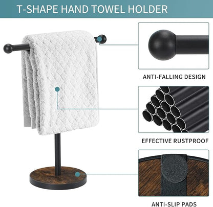 YINMIT Towel Holder Stand, T-Shape Height 15” Wood Countertop Hand Towel Stand, Hand Towel Racks with Heavy Base for Bathroom Kitchen Countertop Vanity
