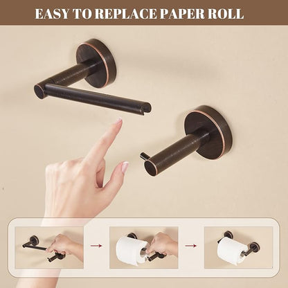Bronze Bathroom Accessories, Oil Rubbed Bronze Bathroom Hardware Set Includes double post Toilet Paper Holder 15 to 24 Inch Towel Bar Towel Ring Robe Hook 4 Pieces Hand Towel Holder Wall Mount