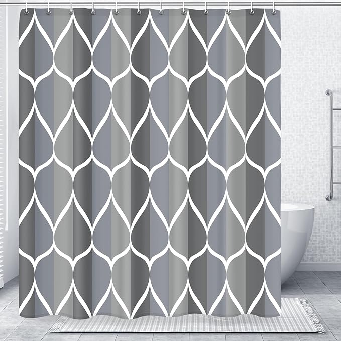 Gelbchu Geometric Shower Curtain for Bathroom, Gray Blue, 72x72 Inch | with Hooks, Premium Polyester, Quick Dry, Water Repellent, Machine Washable, Rustproof Grommets, Modern Minimalist