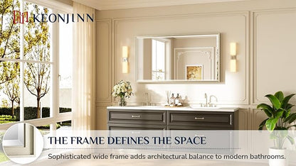 Keonjinn 55" x 30" Brushed Nickel Bathroom Mirrors for Over Sink, Aluminum | Tempered Glass Beveled Edge, Scratch Resistant Metal Frame, French Cleat, Silver Bathroom Vanity Mirror(Vertical/Horizontal)