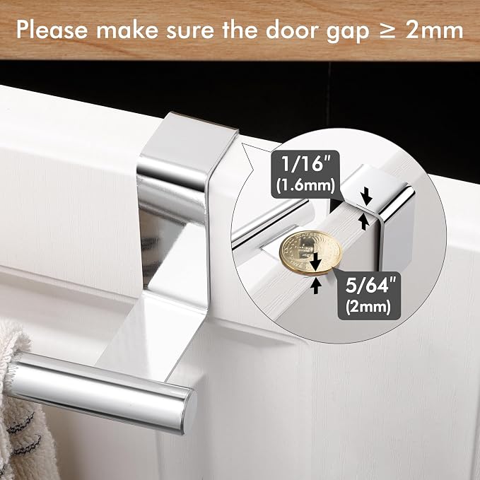 KES Over The Cabinet Door Towel Rack, 2 Pack, Polished Steel | Fit Cabinet Doors Under 1" Thick, EVA Pads, Kitchen Towel Bar Rack, Dish Towel Holder, SUS304 Stainless Steel