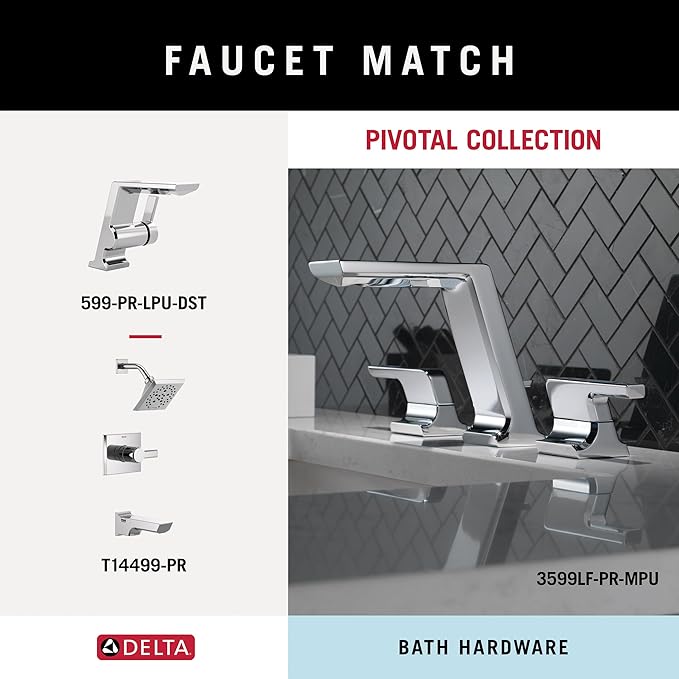 DELTA Pivotal Toilet Paper Holder With Shelf, Polished Chrome, Bathroom Accessories, 79956 6.93 x 3.94 x 3.5 Inches