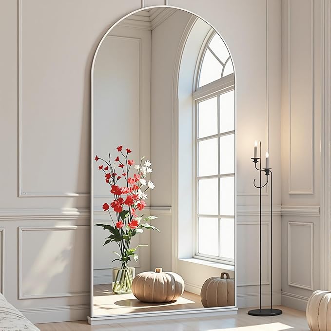 Dewfig Full Length Mirror, 70"x26" Arched Full Body Mirror, White | Aluminum Alloy Frame Floor Mirror, HD Shatterproof Tempered Glass, Lean/Stand/Wall for Living Room,Bedroom, Dressing Room