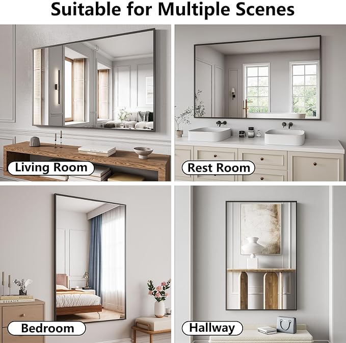 Bathroom Mirror 36"x55" Matte Black Rectangle Bathroom Wall Mirror for Over Sink, Modern Large Vanity Mirror, HD Tempered Glass, Anti-Rust Aluminum Alloy Frame, for Living Room, Bedroom, Entryway