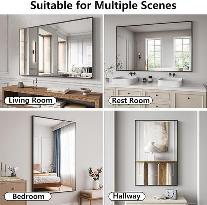 Bathroom Mirror 36"x55" Matte Black Rectangle Bathroom Wall Mirror for Over Sink, Modern Large Vanity Mirror, HD Tempered Glass, Anti-Rust Aluminum Alloy Frame, for Living Room, Bedroom, Entryway