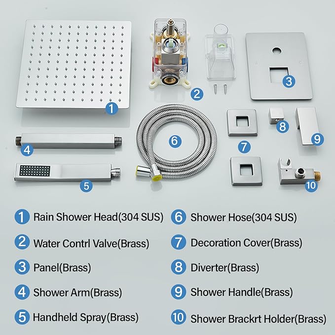 Shower Faucet Set Brushed Nickel Rain Shower System with High Pressure 12 Inches Rain Shower Head and Handheld Spray Bathroom Luxury Rain Mixer Shower Complete Combo Set Ceiling Mounted