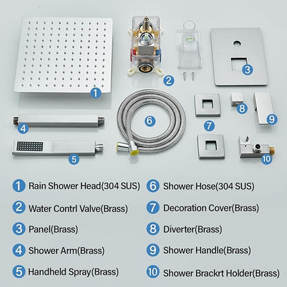 Shower Faucet Set Brushed Nickel Rain Shower System with High Pressure 12 Inches Rain Shower Head and Handheld Spray Bathroom Luxury Rain Mixer Shower Complete Combo Set Ceiling Mounted