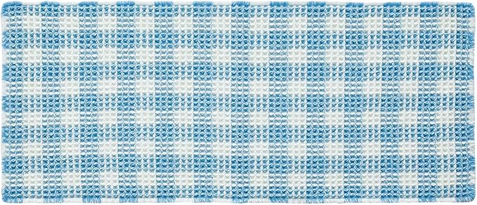 TYUU Waffle Runner Rug Bathroom, Long Cute Bath Mat, 60x24 Blue & White | Super Absorbent Quick Dry Bath Rug, Non-Slip Backing, Soft Waffle Washable Farmhouse Bathroom Mats, Tub, Shower & Home Decor