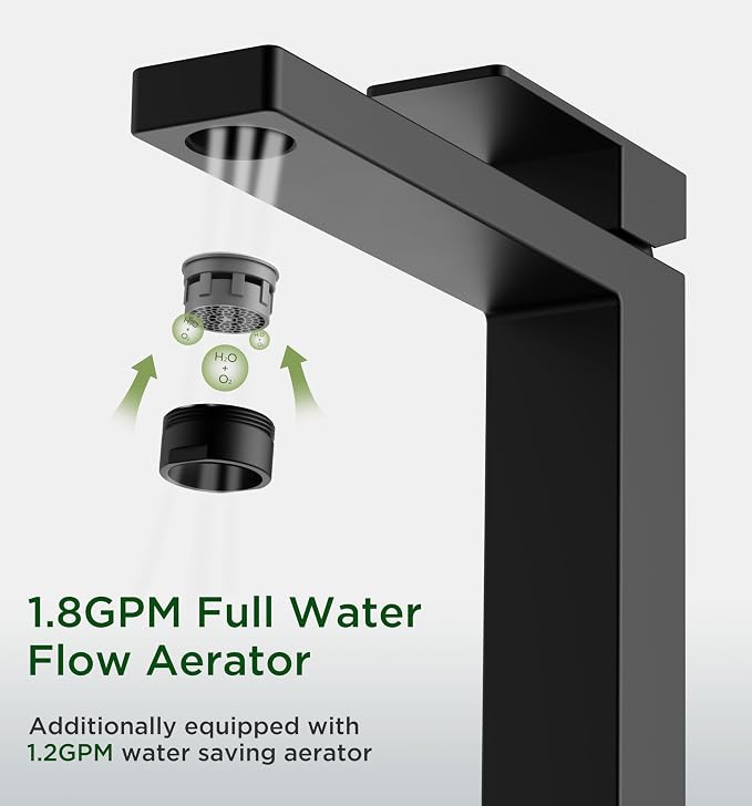 FORIOUS Vessel Sink Faucet Single Hole, Matte Black Tall Bathroom Faucets | For 1 or 3 Hole 4 Inch Centerset Sink, with Pop-up Drain, NSF61 Certificate, Single Handle Faucet for Sink Vanity RV Restroom