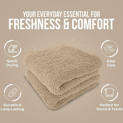 DAN RIVER 24 Pack Cotton Wash Cloths Set for Showering [12x12] Tan | Lighter Weight, Quick to Dry, Super Soft & Absorbent Face Towels, Hotel Quality, Perfect for Bathroom, Gym, Spa