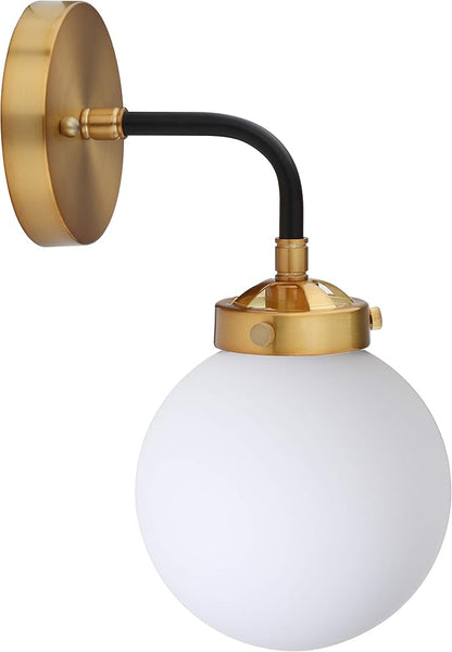 JONATHAN Y 6" Brass Gold/Black/White 1-Light LED Wall Sconce Vanity Lighting, Clear Glass Globe Shade Modern Contemporary Sconce for Bathroom Mirror, Hallway, UL Listed (JYL9056B)