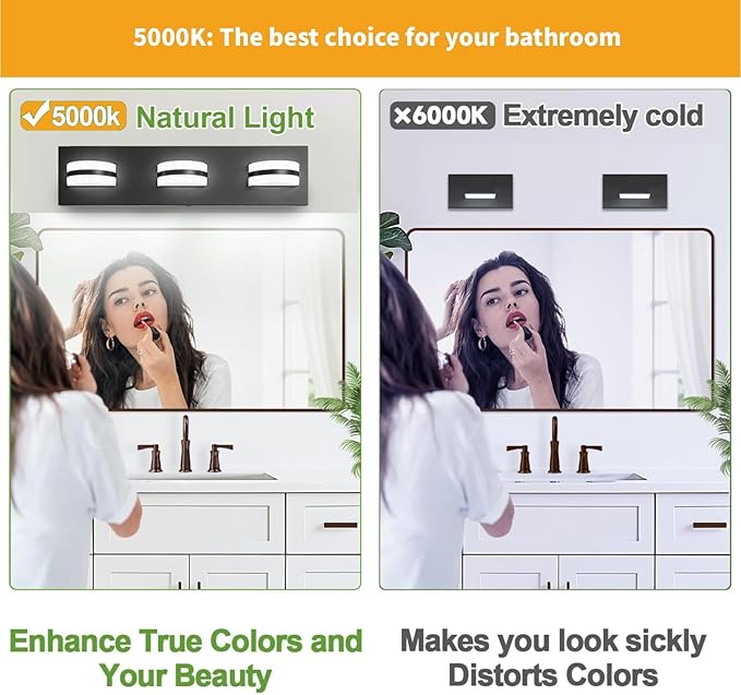 LED Dimmable Bathroom Vanity Light Fixtures, 1980LM 4 Light, Black Modern Matte Bathroom Lighting, Over Mirror Vanity Lights for Bathroom, Living Room, Bedroom ETL Certified