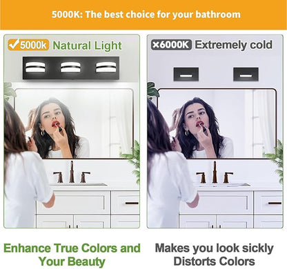 LED Bathroom Vanity Light, 360°Rotatable, 1980 LM 4 Light Black Modern Matte Bathroom Lighting Fixtures, Over Mirror Vanity Lights for Living Room, Bedroom ETL Certified