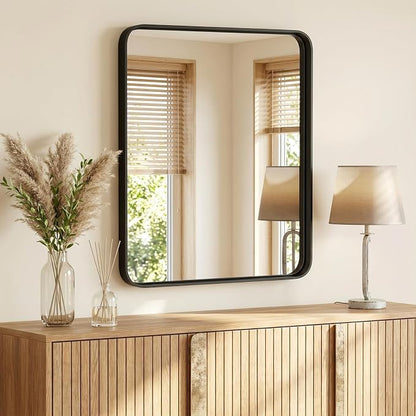 Sweetcrispy Bathroom Mirror 36x30 Inch, Vanity Mirror for Wall | Metal Framed Rounded Rectangle, Over Sink, Farmhouse, Restroom, Anti-Rust, Horizontal or Vertical Hanging, Black