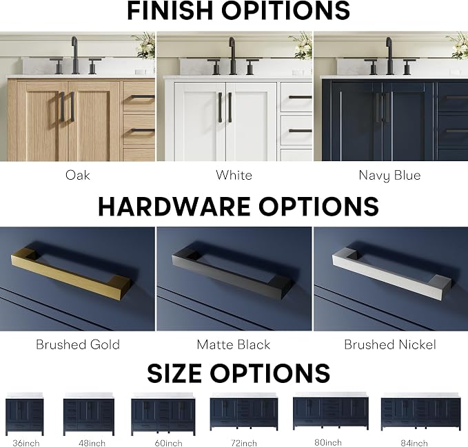 72-Inch Bathroom Vanity with Sink, 4 Soft-Close Doors and 6 Soft-Close Drawers, Bathroom Freestanding Vanity with Cultured Marble Countertop, Navy Blue Vanity with Matte Black Handles