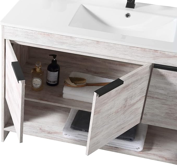 Phoenix 48 Inch Bathroom Vanity with Sink – Modern Design, Soft-Close Doors, Storage Drawers, Durable Build – White Vanity for Small Bathrooms (Full Assembly Required)