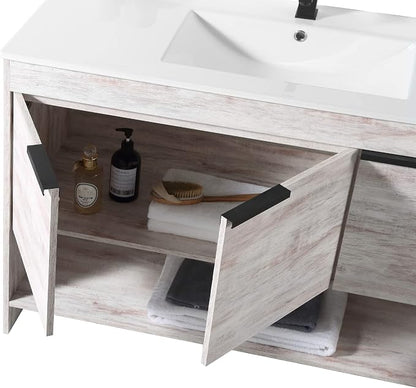 Phoenix 48 Inch Bathroom Vanity with Sink – Modern Design, Soft-Close Doors, Storage Drawers, Durable Build – White Vanity for Small Bathrooms (Full Assembly Required)