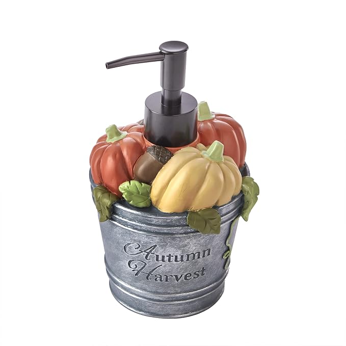 SKL Home Fall/Thanksgiving Harvest Bucket Soap/Lotion Dispenser, Multi | Can be used in the bathroom, kitchen, bar or any sink space.