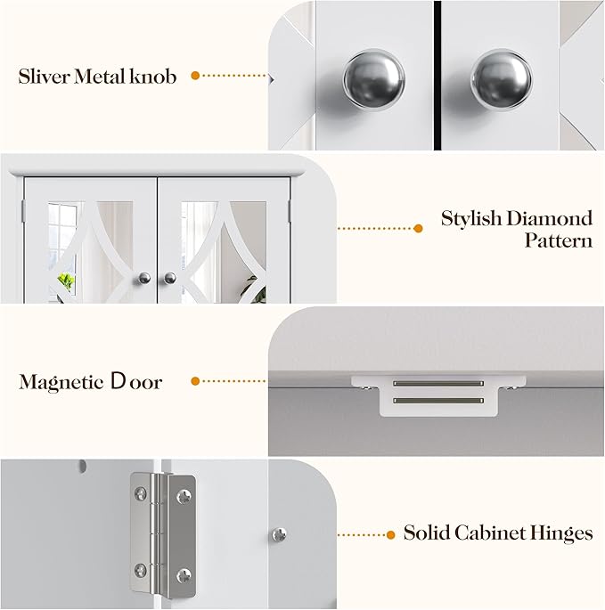 Bathroom Medicine Cabinet with Mirror, Vanity Wall Mounted Storage Cabinet with Adjustable Shelves and Towel Bar, Hanging Wall Cabinet for Bathroom, Laundry, Living Room, White