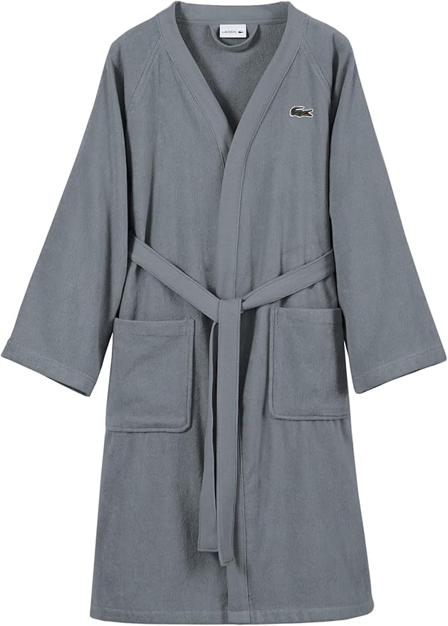 Lacoste Classic Pique Bath Robe, 100% Soft Cotton Terry, Unisex Adult Bathrobe, Absorbent & Quick Drying, One Size Fits Most