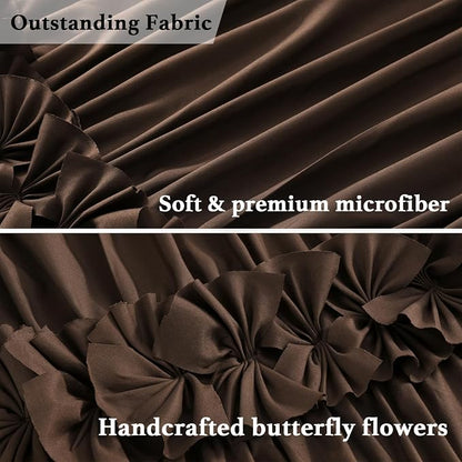 Homechoice Decor Victorian Chocolate Ruffle Shower Curtain 72" W x 72" H | Vintage Handcrafted Bow Tie Bath Curtain for Master Bathroom, Ruched Microfiber Bathroom Curtain with 12 Buttonholes (LQ-10)