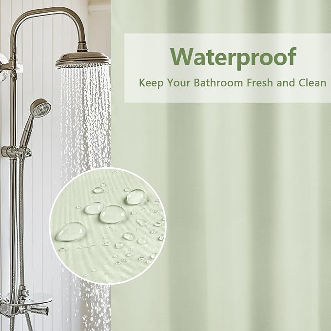 Seenus Waterproof Fabric Shower Curtain Liner with 3 Extra-Large Magnets, 72 x 72 inch Washable Cloth Shower Liner Hotel Quality, Pastel Green Lightweight Shower Curtain for Bathroom