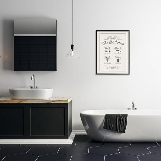 Stupell Industries 'Guide to Bathroom Procedures Linen Look', Framed Giclee Art, Black, 24 x 30 Inches, Easy to Hang and Sturdy, Made in USA, by Lettered and Lined