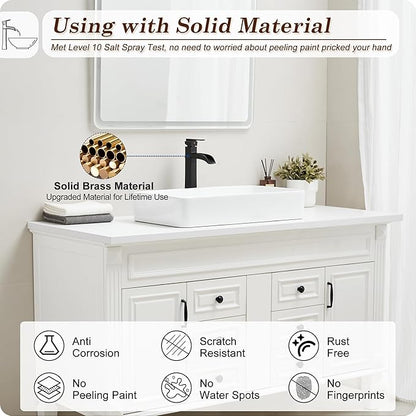 Vessel Sink Faucet Black, 12 Inch Waterfall Tall Bathroom Faucet One Hole with Pop-Up Drain & Pre-Installed Hoses, Single Handle for Bathroom Sink Bowl Deck Mount, Modern, Brass Material