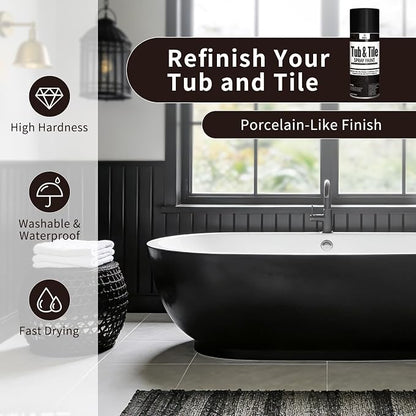 Black Tub Tile Spray Paint High Gloss Spray Paint Waterproof Black Bathtub Tile Refinishing Kit for Tiles Ceramic Porcelain Fiberglass Resurfacing Bathroom Walls Bathtubs Sinks Countertops Toilet