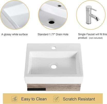 Malwee 18"" Bathroom Vanity with Sink, 18 Inch Floating Bathroom Vanity for Small Space, Single Sink Bathroom Vanity Combo, Modern Bathroom Vanity, Grey Wall Mounted Cabinet Set (HY, 19""*15"")