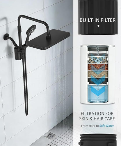 12 Inch Shower Head with Filters Rain Shower Head with Handheld Spray Combo | Filtered Shower Heads with Handheld,High Pressure Rainfall Dual Showerhead,Adjust Height and Angle of Extension Arm,Black