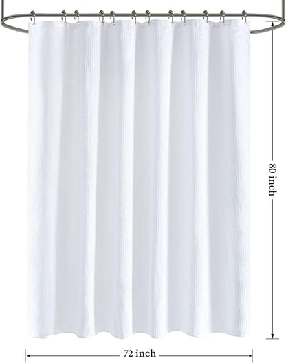 Tititex Solid White Cloth Fabric Shower Curtain Liner with 2 Magnets - Texture Pressure Bubble Soft Hotel Quality Waterproof Shower Liner, Light-Weight & Machine Washable 72x80 inch