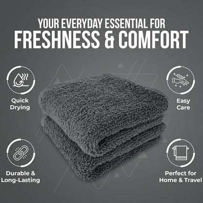 DAN RIVER 24 Pack Cotton Wash Cloths Set for Showering [12x12] Gray | Lighter Weight, Quick to Dry, Super Soft & Absorbent Face Towels, Hotel Quality, Perfect for Bathroom, Gym, Spa