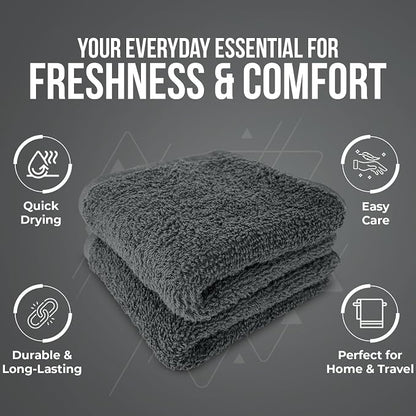 DAN RIVER 12 Pack Cotton Wash Cloths Set for Showering [12x12] Grey | Lighter Weight, Quick to Dry, Super Soft & Absorbent Face Towels, Hotel Quality, Perfect for Bathroom, Gym, Spa