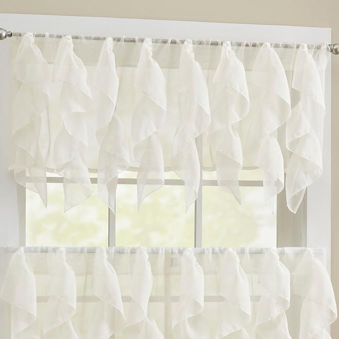 Sweet Home Collection Kitchen Window Tier, Swag, or Valance Curtain Treatment in Stylish and Unique Patterns and Designs for All Home Décor, Sheer Ivory