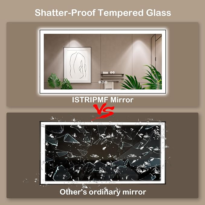 40x24 Inch LED Bathroom Mirror with Black Frame | Black Metal Frame, Front and Backlit, 3 Colors, Dimmable, Memory, Anti Fog, Tempered Glass, Lighted Mirror for Wall