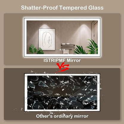 40x24 Inch LED Bathroom Mirror with Black Frame | Black Metal Frame, Front and Backlit, 3 Colors, Dimmable, Memory, Anti Fog, Tempered Glass, Lighted Mirror for Wall