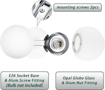 Bathroom Vanity Light Fixtures, Modern 2 Lights Globe Wall Sconce Lighting Chrome, Porch Wall Mount Light Fixture for Bathroom, Mirror Cabinets Hallway Stairs