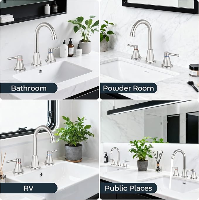 Bathroom Faucets for Sink 3 Hole 8 Inch Widespread 2 Handle Bathroom Faucet with Pop-up Drain and 360° Swivel Spout,Brushed Nickel