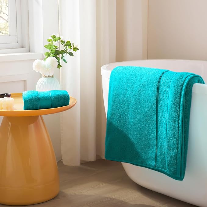 COZYART Bath Towel Set 6 PCS, Turquoise 100% Turkish Cotton 650GSM Soft | Absorbent Quick Dry, OEKO‑Tex 100 Cert. Zero Twist Ring Spun Cotton, Plush Fluffy, Breathable Hotel Quality Bathroom Towels
