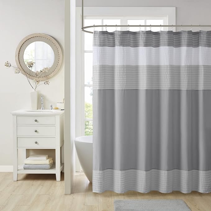 Comfort Spaces Windsor Bathroom Shower Pieced Ruffle Pattern Modern Elegant Microfiber Fabric Bath Curtains, 72x72, Gray | Microfiber, Adds Privacy, Machine Washable, OEKO-TEX Certified