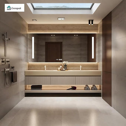 64in Modern Floating Bathroom Vanity with Double Sinks, Intelligent Defogging and Led Light, Wood Bathroom Vanities, Wall-Mounted Storage Cabinet