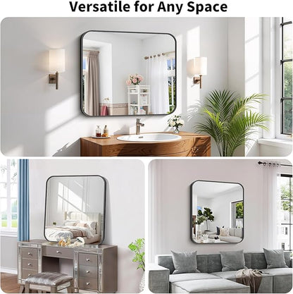 Koonmi Black Framed Bathroom Mirror - 30x36 Inch Shatterproof Tempered Glass Vanity Mirror for Bathroom Sink, Wall Mounted with Matte Aluminum Alloy Frame, No Distortion, Modern Decor