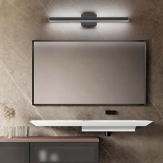 LED Modern Bathroom Vanity Light Fixtures (32-Inch, Cool White 6000K), Modern Acrylic Bathroom Wall Lighting Fixtures for Bathroom Over Mirror, Matte Black