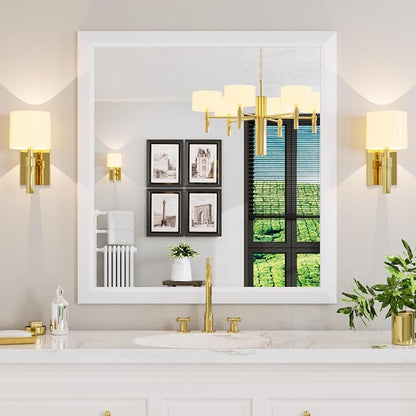 Bathroom Mirror for Wall, 40x38 Inch (White) | HD Reflection, Tempered Glass, Thick Metal Framed Rectangle Mirrors for Over Sink, Vanity, Bedroom, Living Room, Entryway