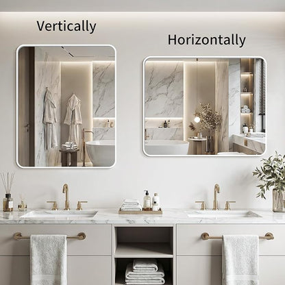 Bathroom Mirror for Wall, 30"x36" Black Bathroom Mirror for Over Sink, Shatterproof Tempered Glass Vanity Mirror with Anti-Rust Aluminum Alloy Frame, Hang Horizontally or Vertically, White