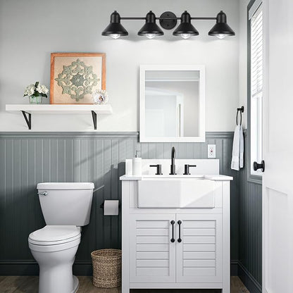 Bairth Bathroom Light Fixtures,4-Light Black Metal Vanity Light Over Mirror | Farmhouse Rustic Industrial Bathroom Vanity Light, Modern Bathroom Lights with Metal Shade for Living Room Cabinet Hallway